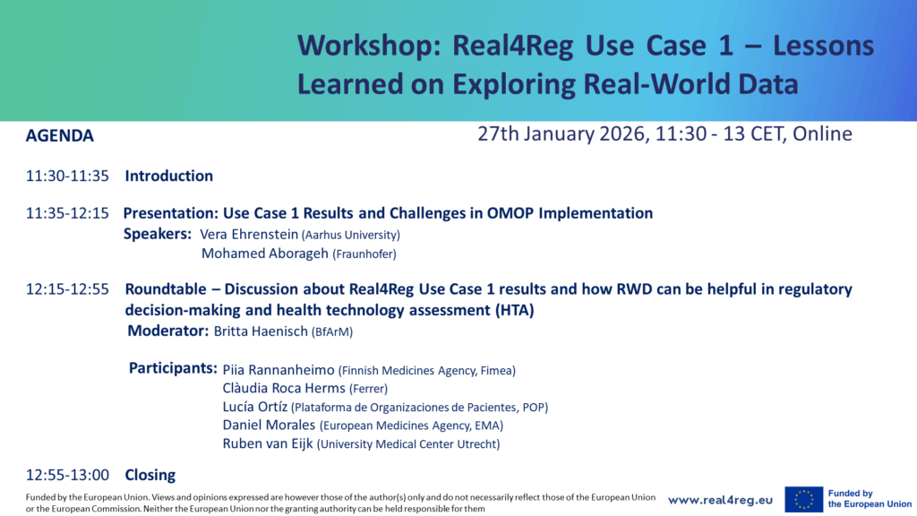 Agenda Flyer Experts Workshop 2026 – 27th January: “Real4Reg Use Case 1: Lessons Learned on Exploring Real-World Data